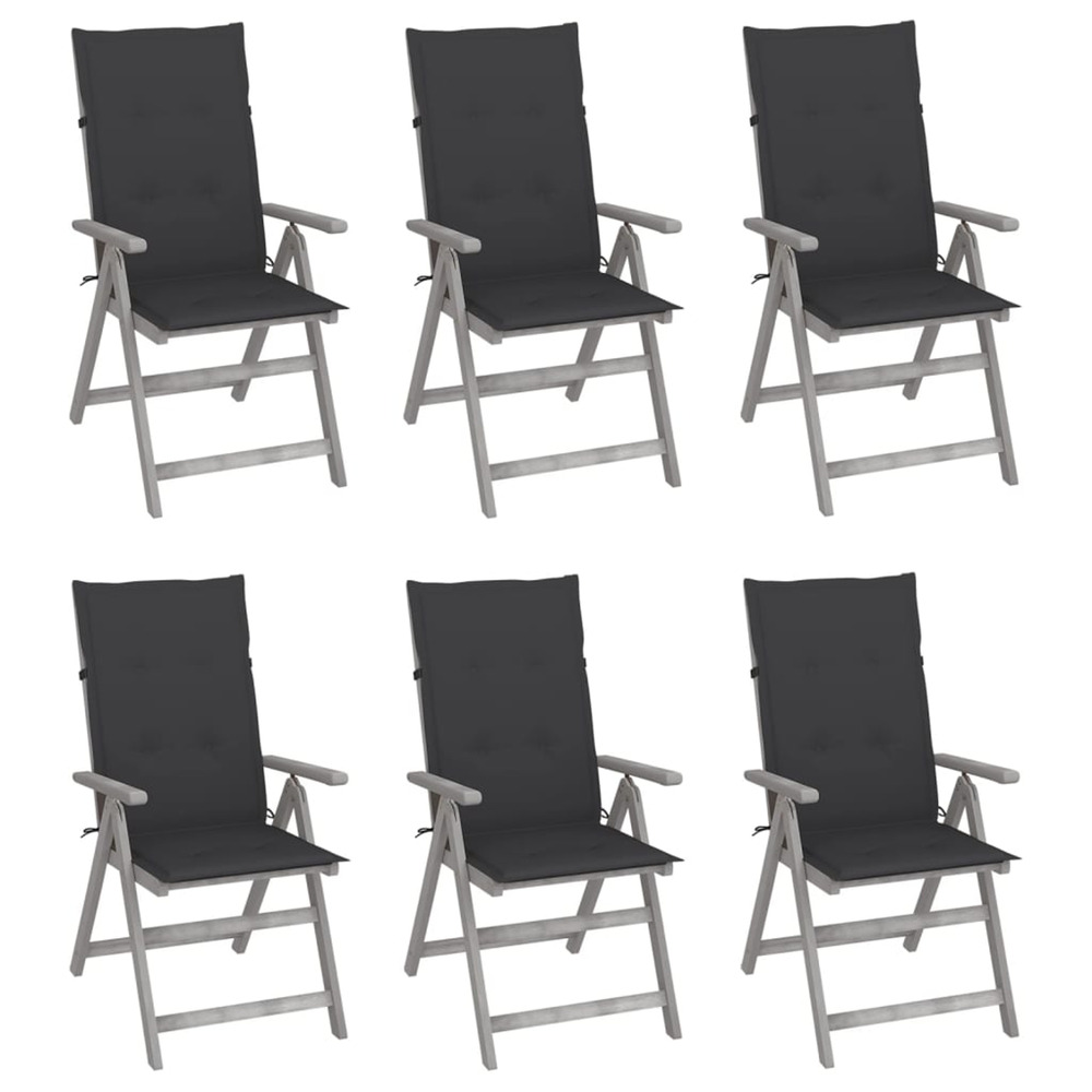Chaises inclinables de jardin lot de 6 et coussins bois acacia