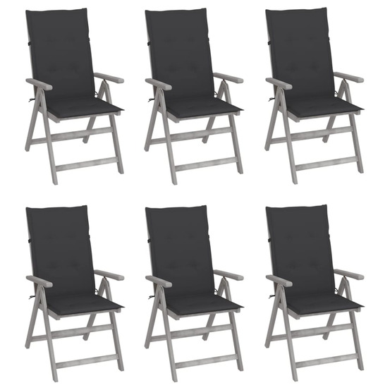 Chaises inclinables de jardin lot de 6 et coussins bois acacia