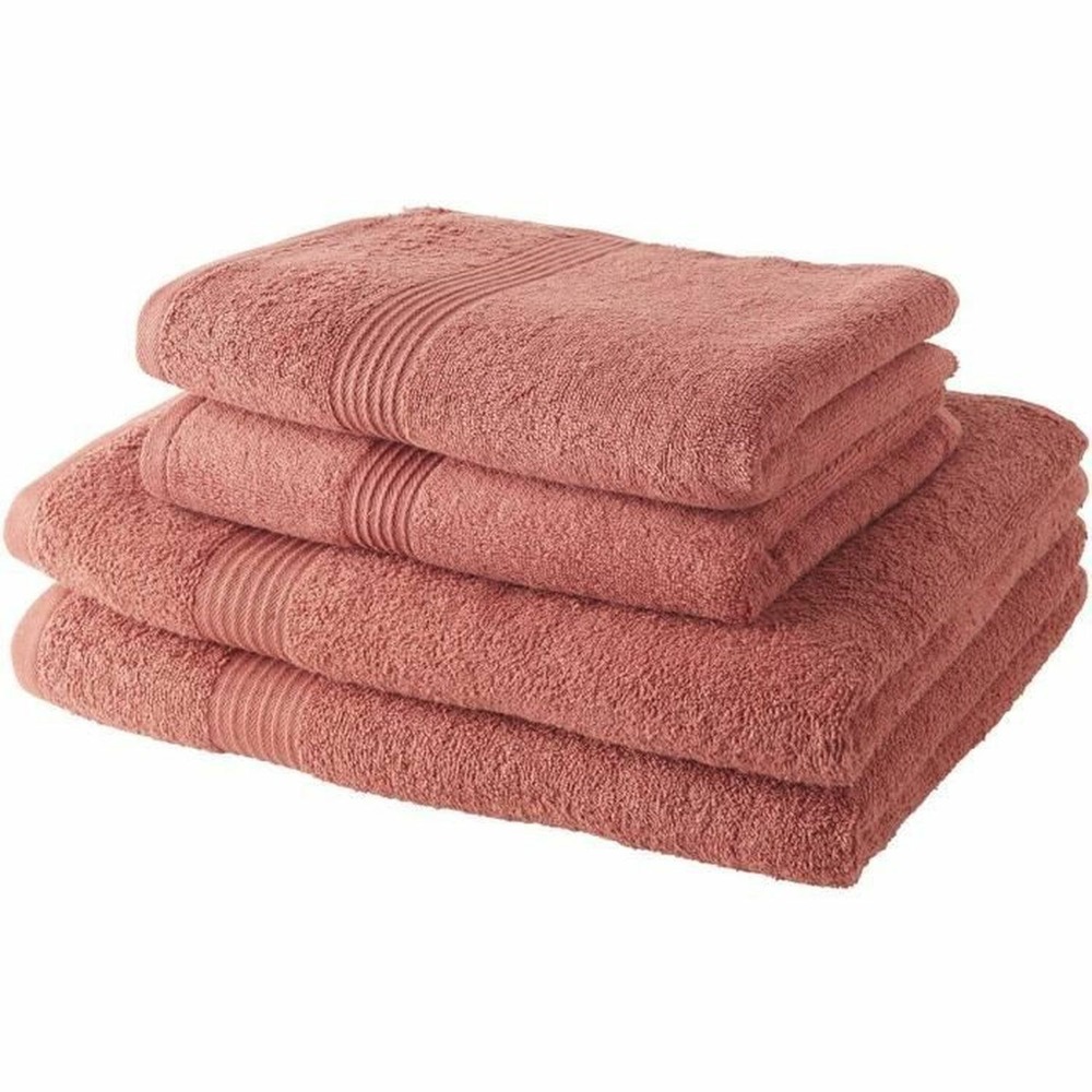 2 serviettes de bain 50 x 100 cm + 2 draps de bain 70 x 130 cm terracotta 100% coton