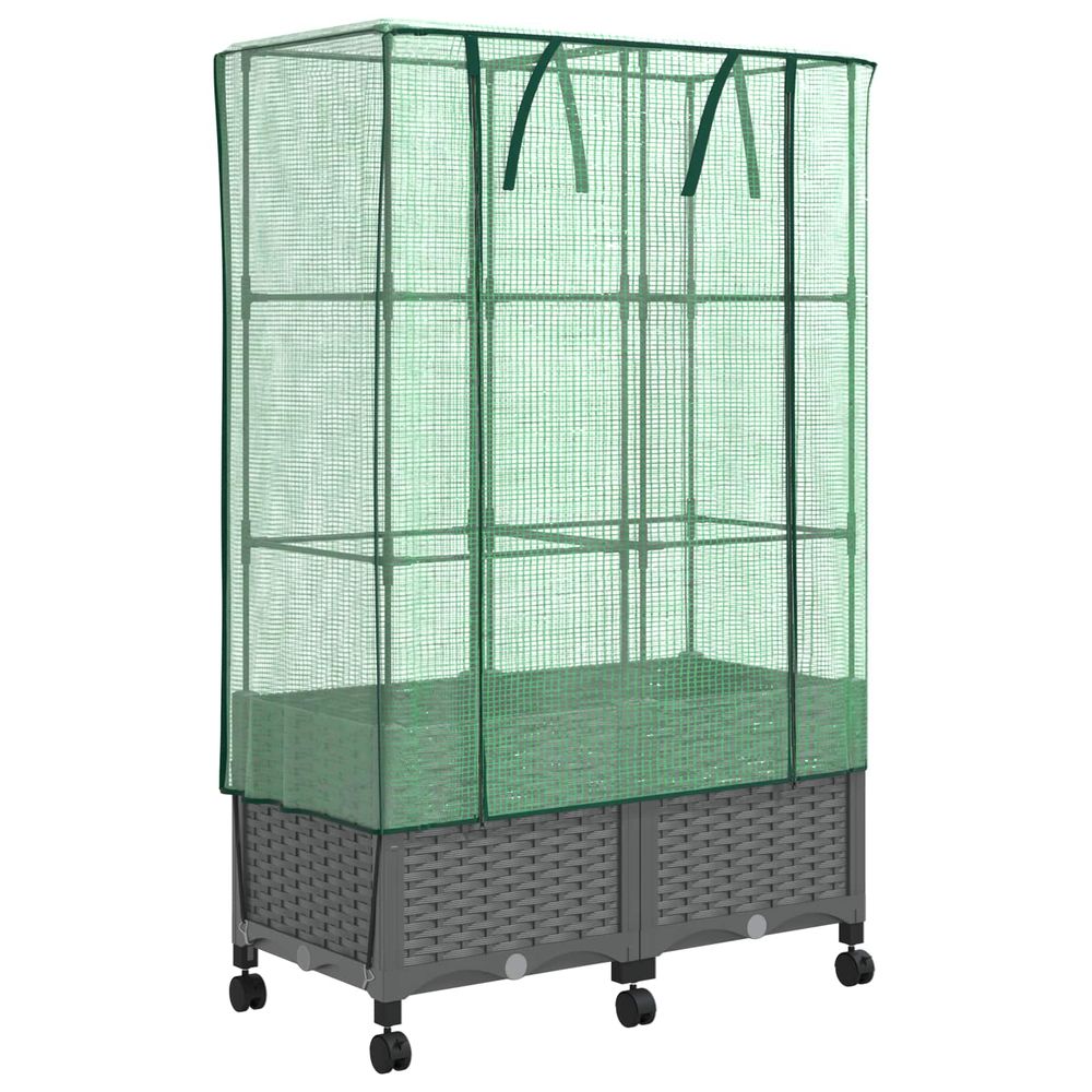 Jardinière de jardin avec couverture de serre et roues 2 pc pp