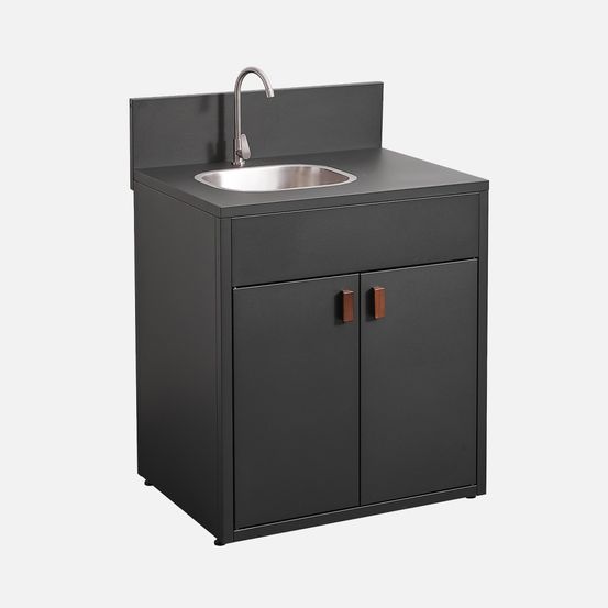Module de cuisine extérieure acier évier et 2 portes l80cm noir - thira
