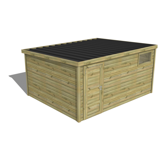 Abri de jardin bois pin traité autoclave 27mm - essentiel - 4,34x3,44m / 15m2 - bac acier - abri français