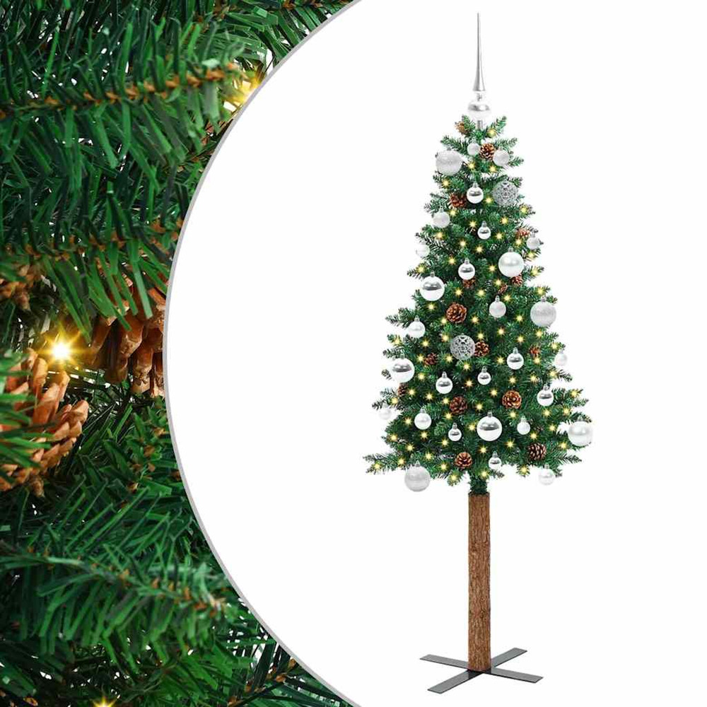Sapin de noël mince vert 150 cm pvc et bois de pin massif