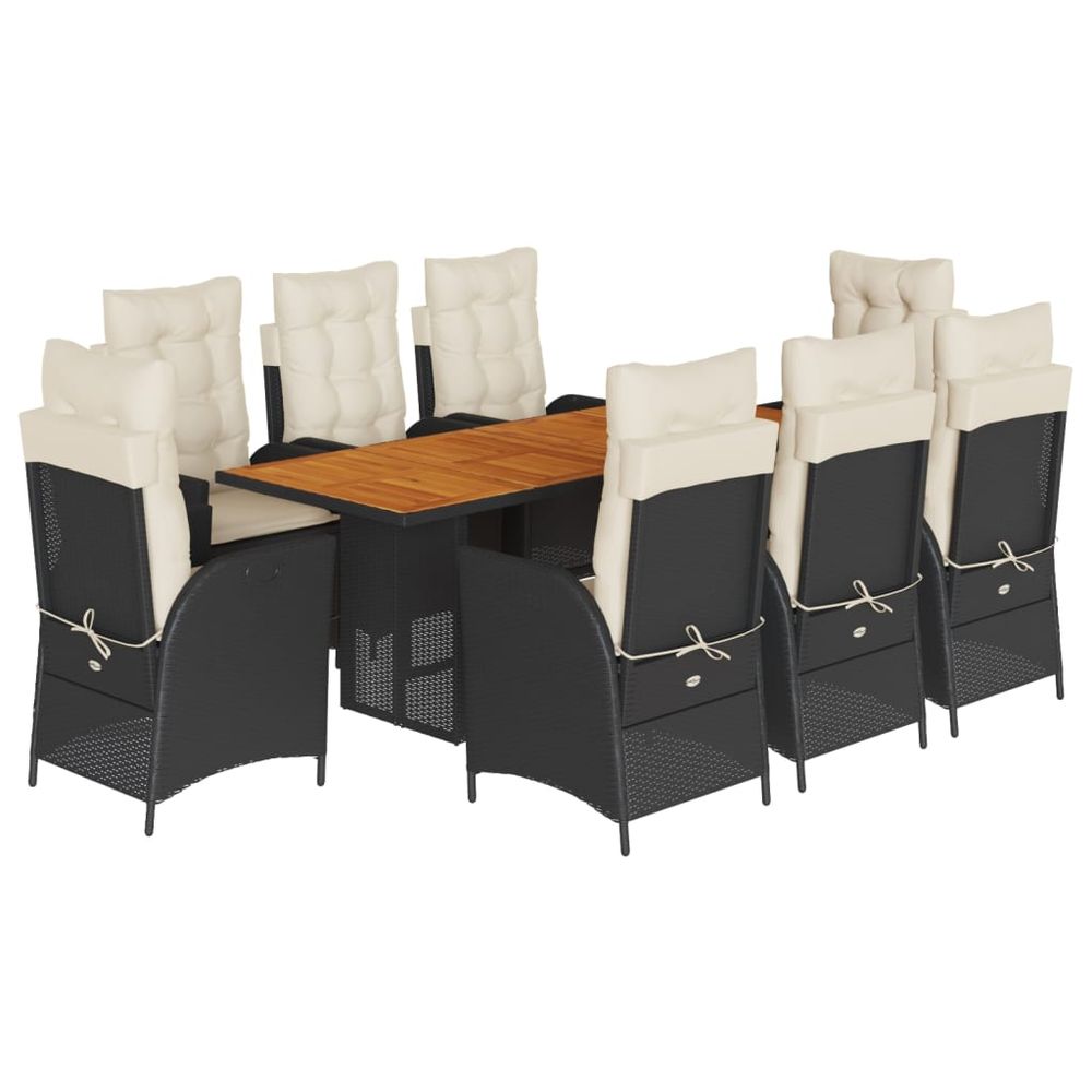 Ensemble à manger de jardin 9pcs coussins noir résine tressée