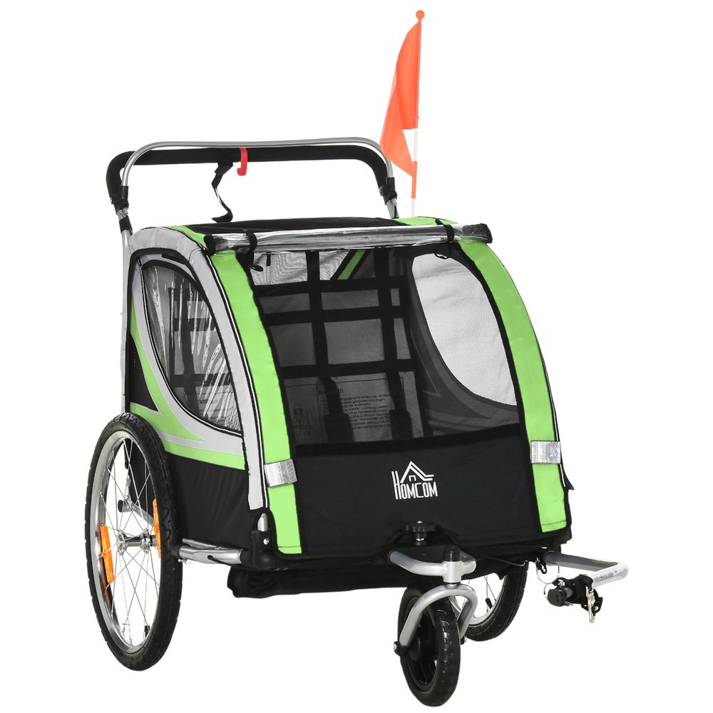 Remorque vélo enfant acier polyester promenade 2-en-1 convertible 142x75x101cm vert