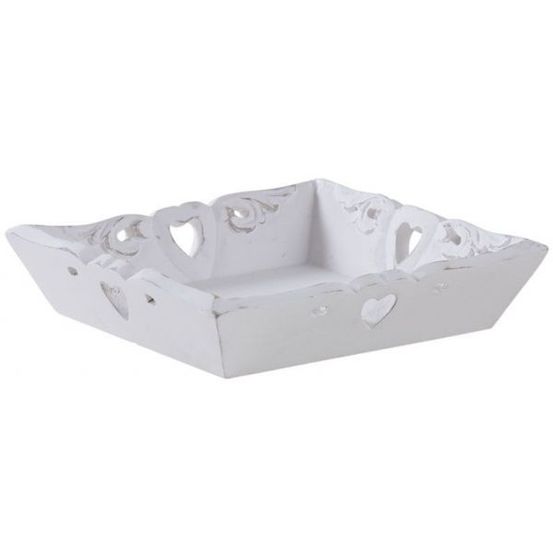 Plateau carré en manguier coeurs 20 cm