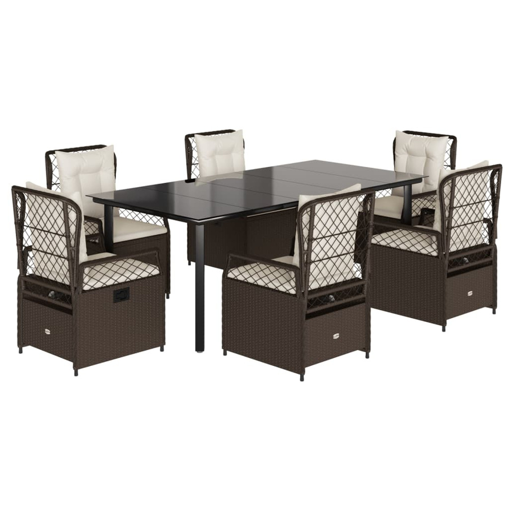 Ensemble à manger de jardin et coussins 7 pcs marron rotin