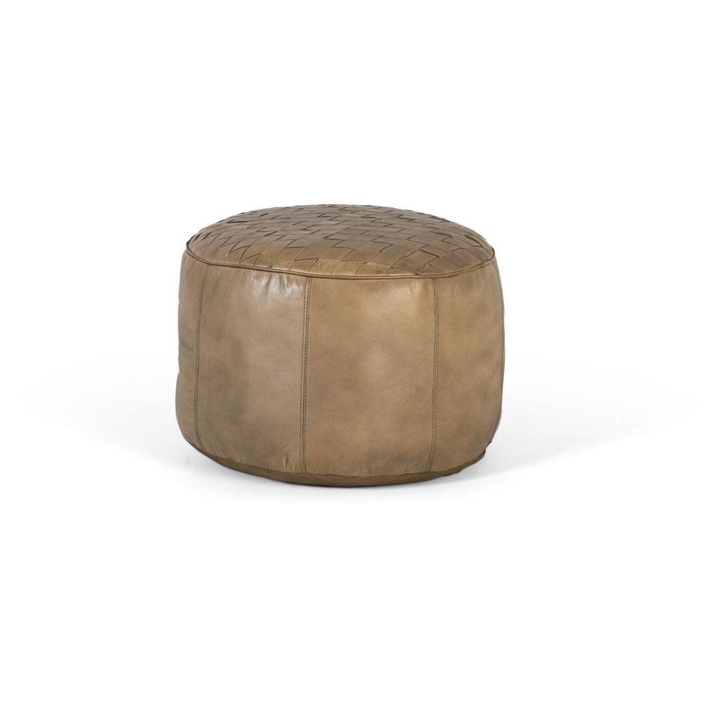 Pouf cuir beige - décoration d'autrefois