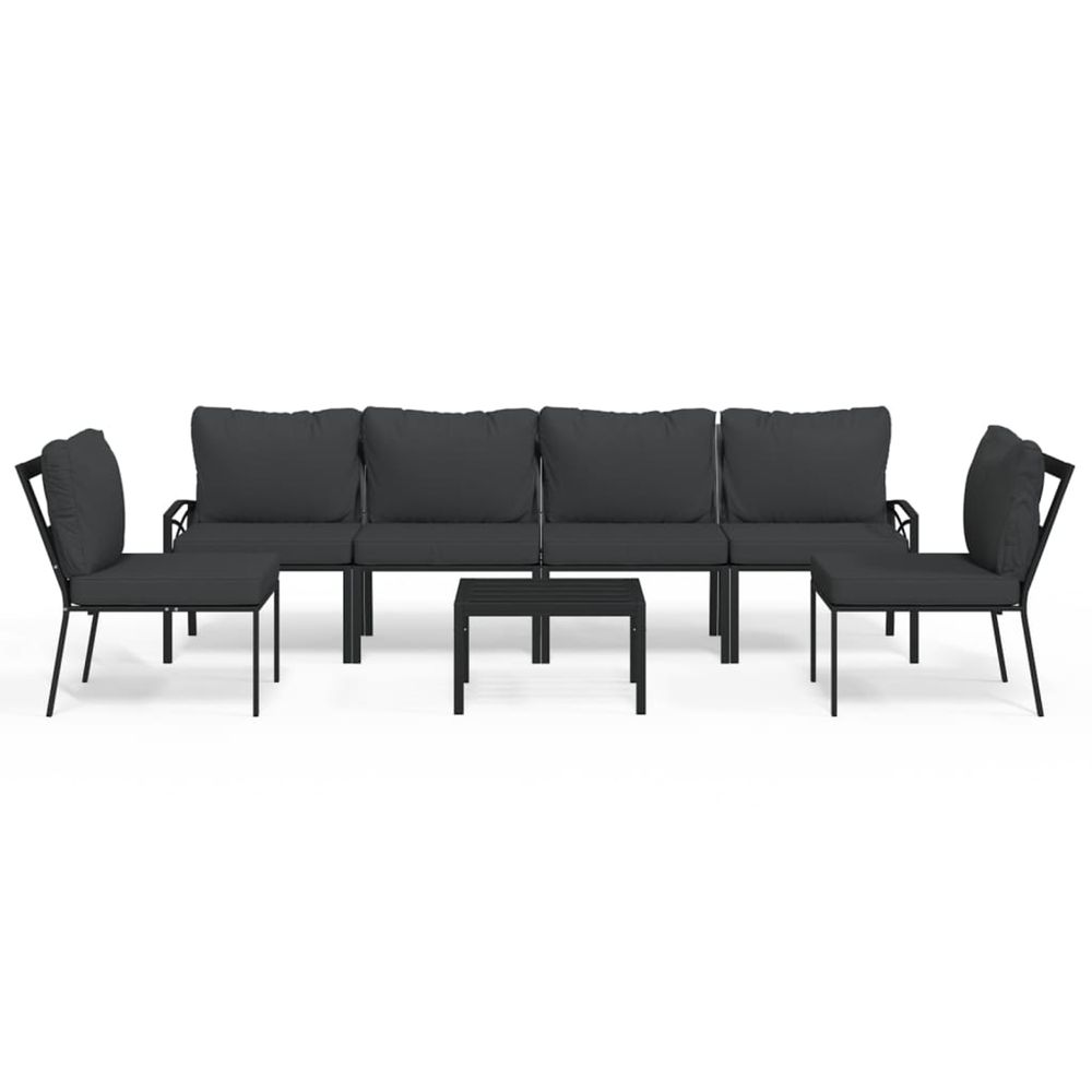 Salon de jardin 7 pcs avec coussins gris bambou acier