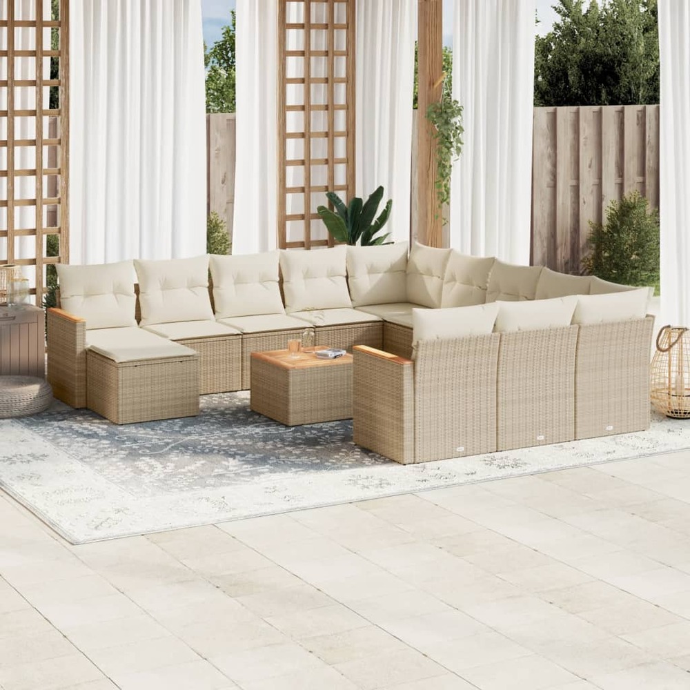 Salon de jardin avec coussins 13 pcs beige résine tressée