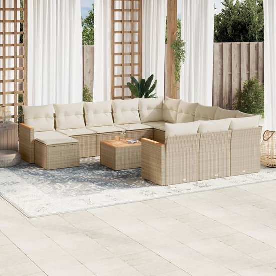 Salon de jardin avec coussins 13 pcs beige résine tressée