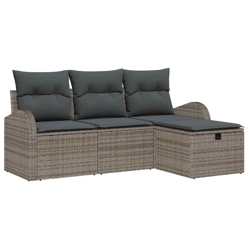 Ensemble de canapé de jardin 4 pc gris polyrotin