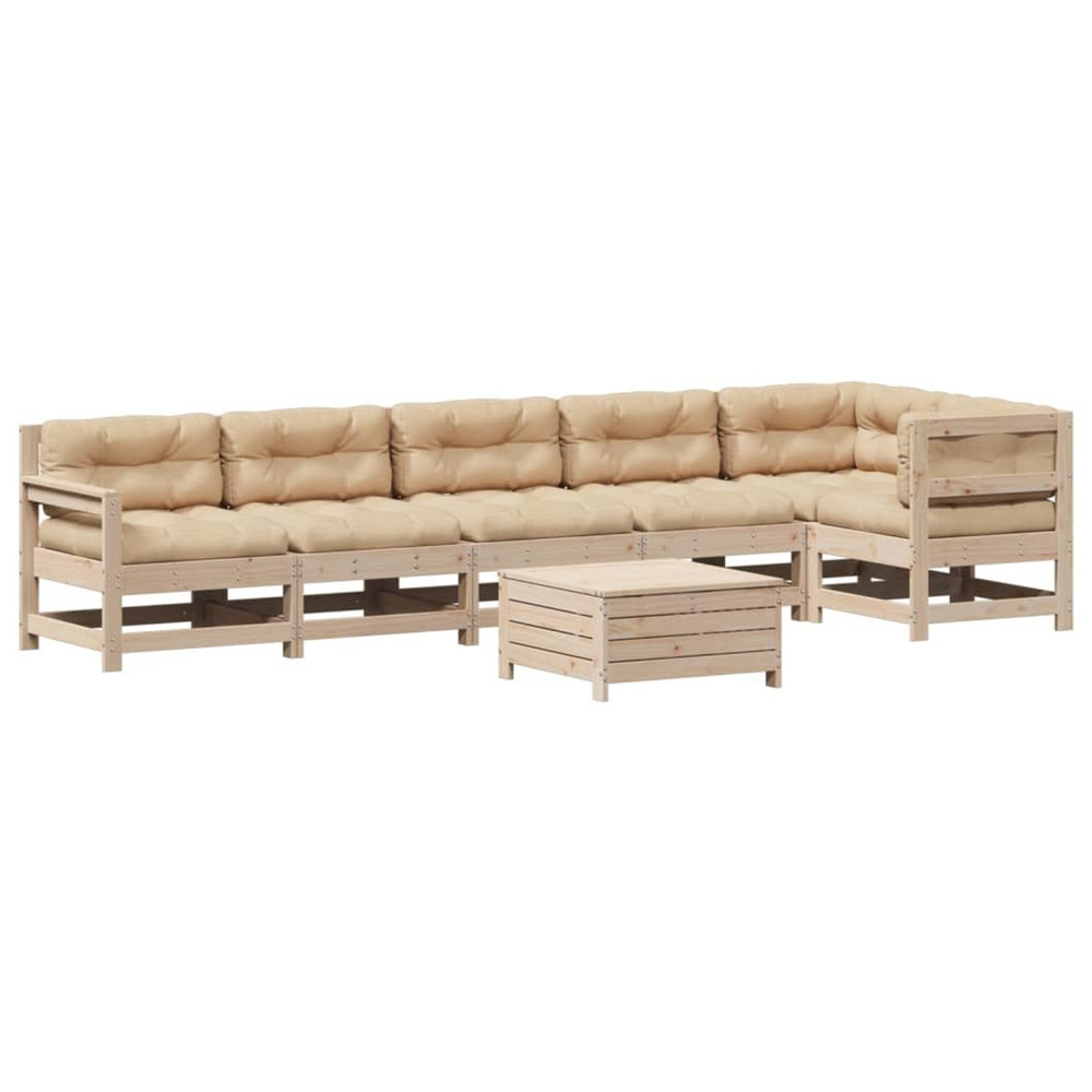 Salon de jardin 7 pcs avec coussins bois de pin massif