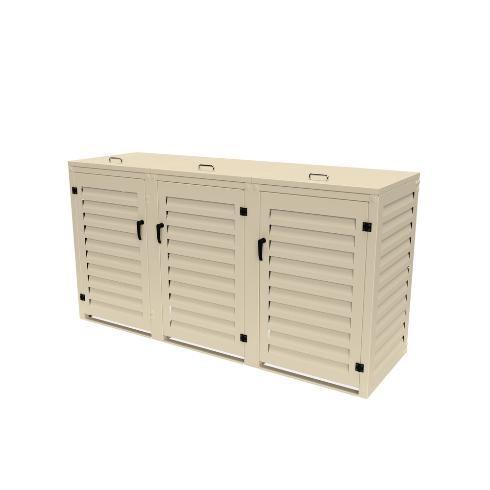 Cache poubelle triple en aluminium thermolaqué 3x120 litres - crème
