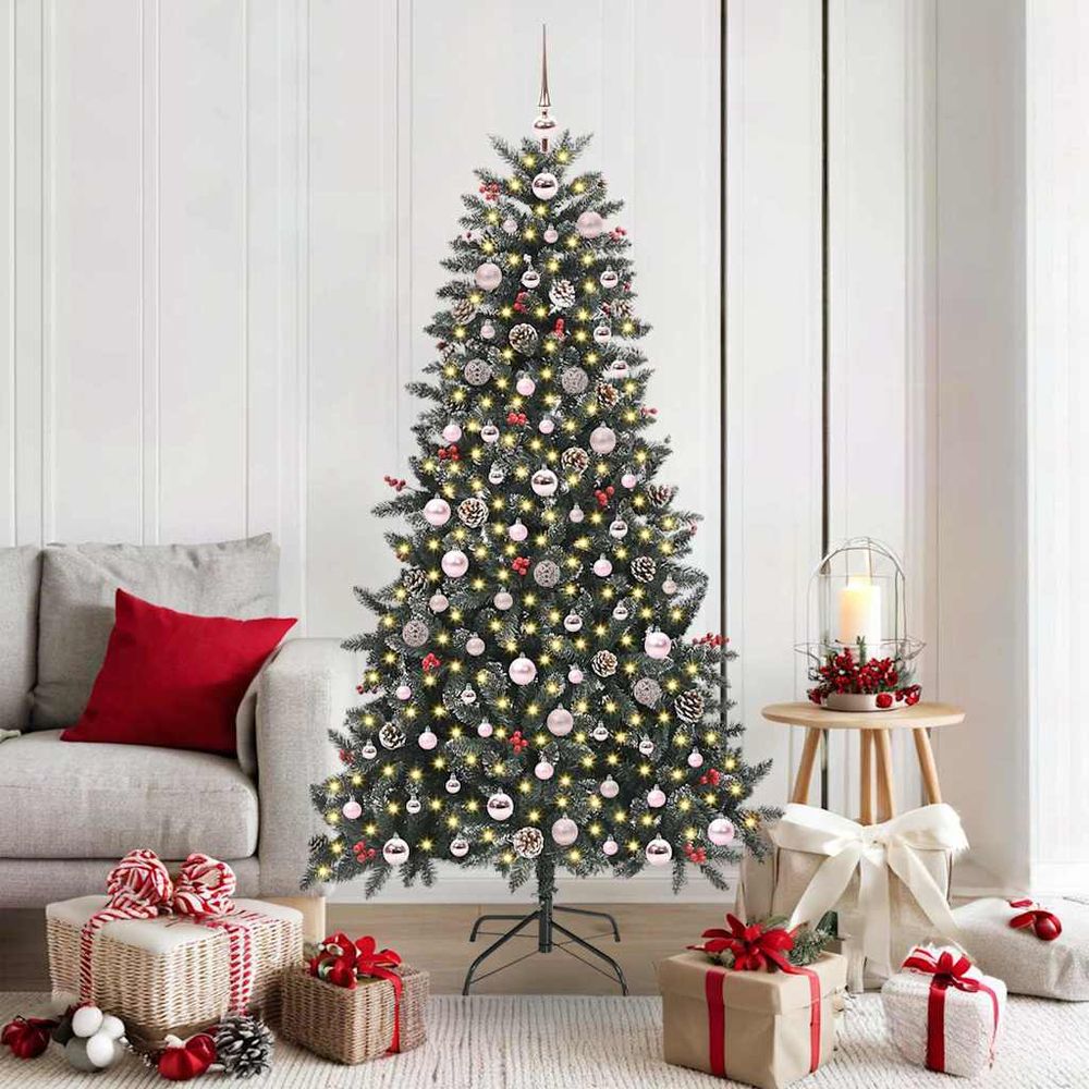 Sapin de noël pré-décoré 180 cm, lumineux avec 300 led et kit de 120 boules variées