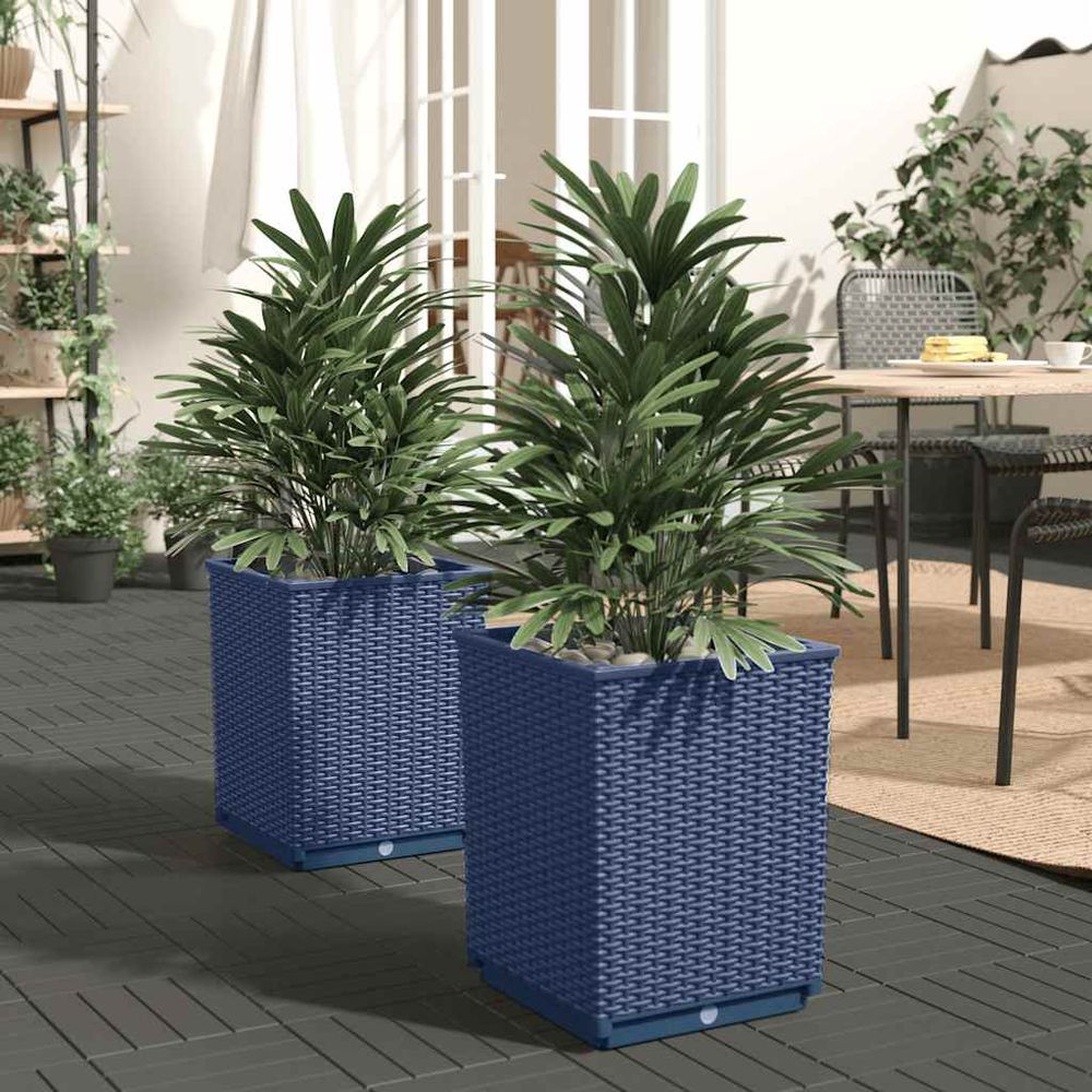 Lot de 2 pots de fleurs carrés en polypropylène bleu gris intérieur/extérieur