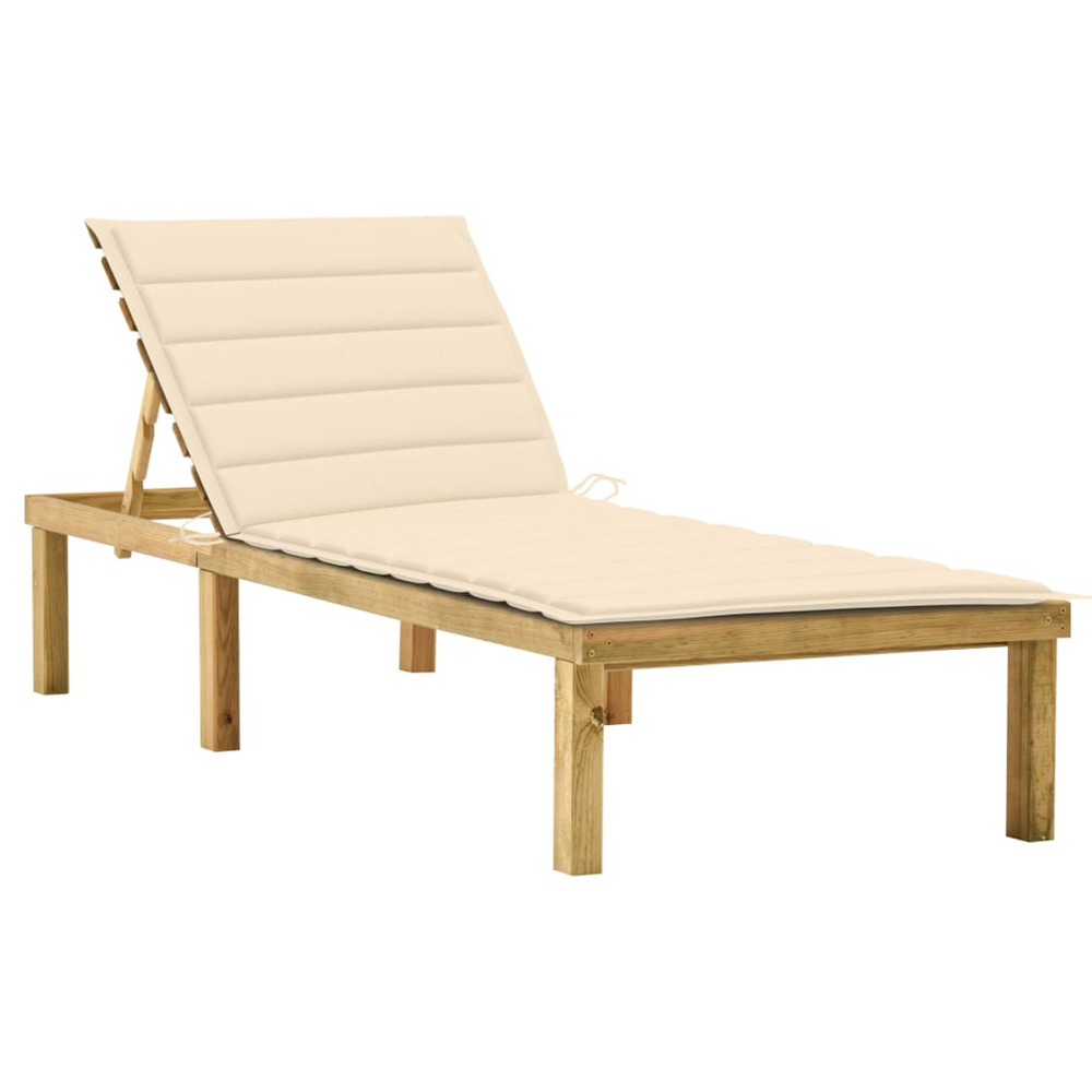 Chaise longue avec coussin crème bois de pin imprégné bain de soleil