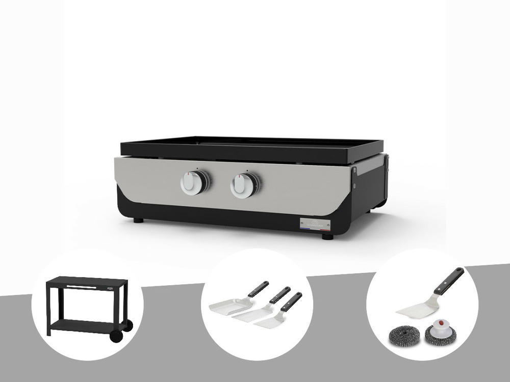 Plancha original gaz 260 duo + desserte + kit 3 spatules + kit de nettoyage