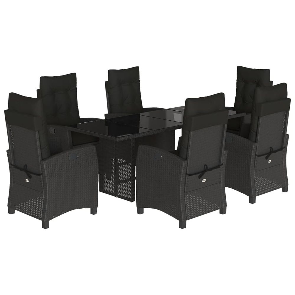 Ensemble à manger de jardin coussins 7pcs noir résine tressée
