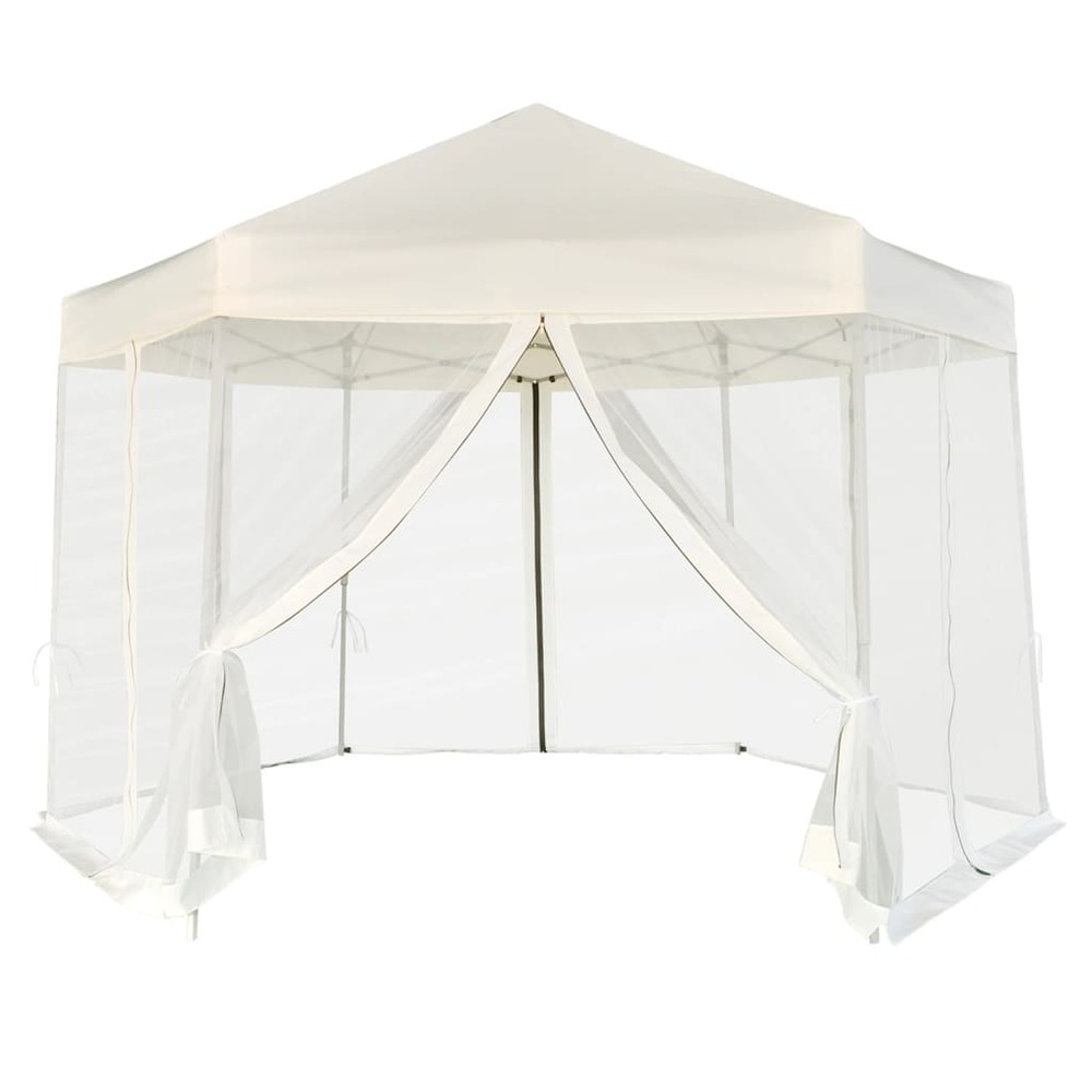 Chapiteau hexagonal et 6 parois latérales 3,6x3,1 m blanc crème