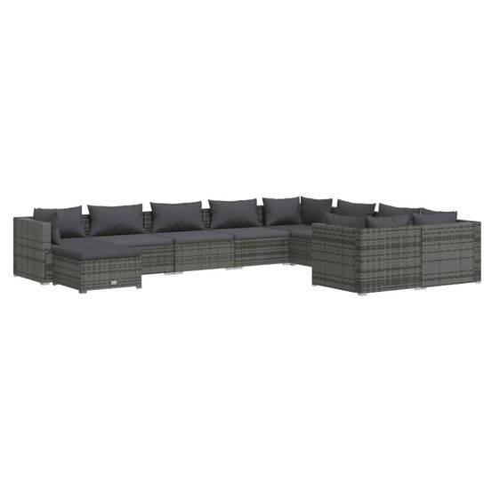 Salon de jardin 10 pcs avec coussins résine tressée gris