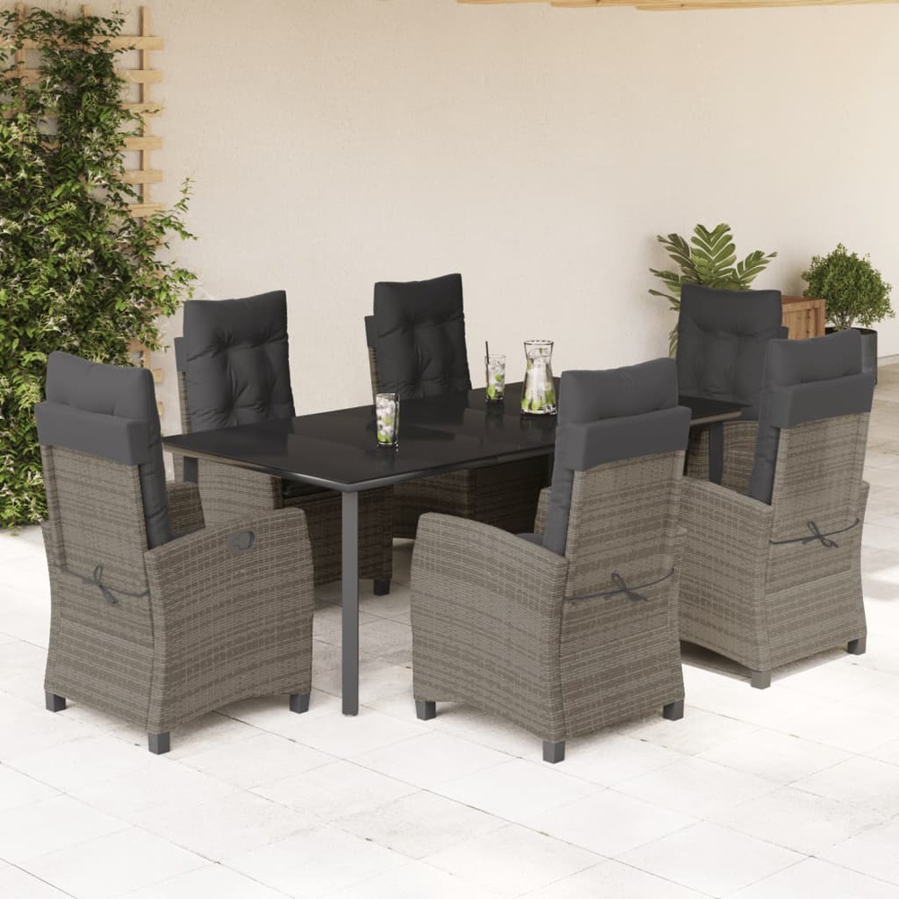 Ensemble à manger de jardin et coussins 7 pcs gris rotin