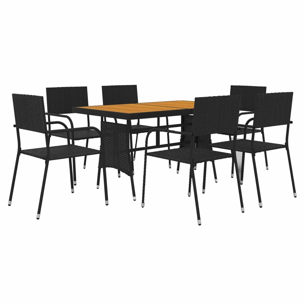 Mobilier à dîner d'extérieur 7 pièces résine tressée noir