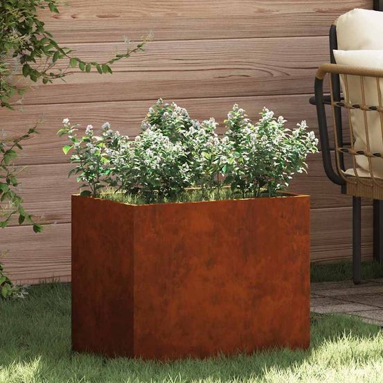 Jardinière rectangulaire acier vieilli effet rouillé marron 50x32x40 cm