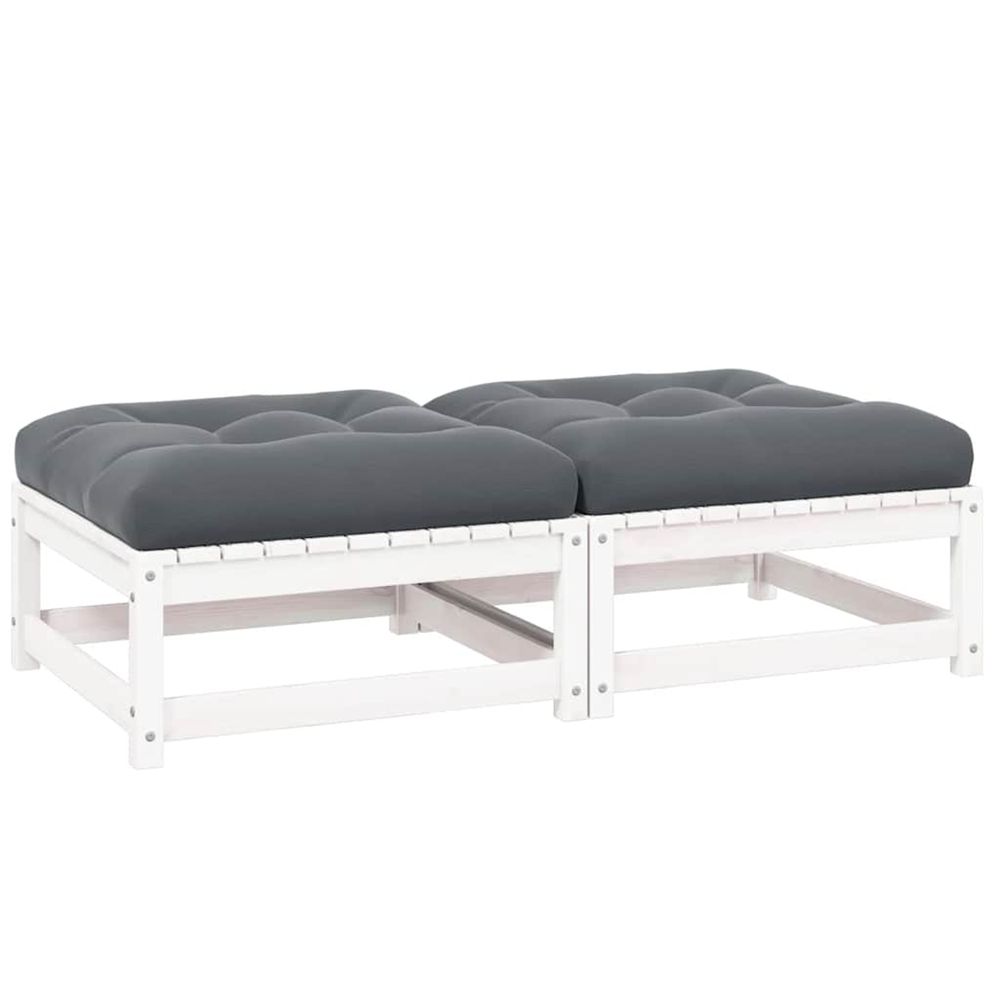Repose-pieds de jardin avec coussins lot de 2 blanc bois de pin