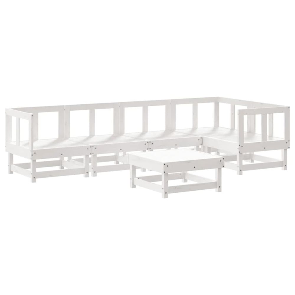 Salon de jardin 6 pcs blanc bois de pin massif
