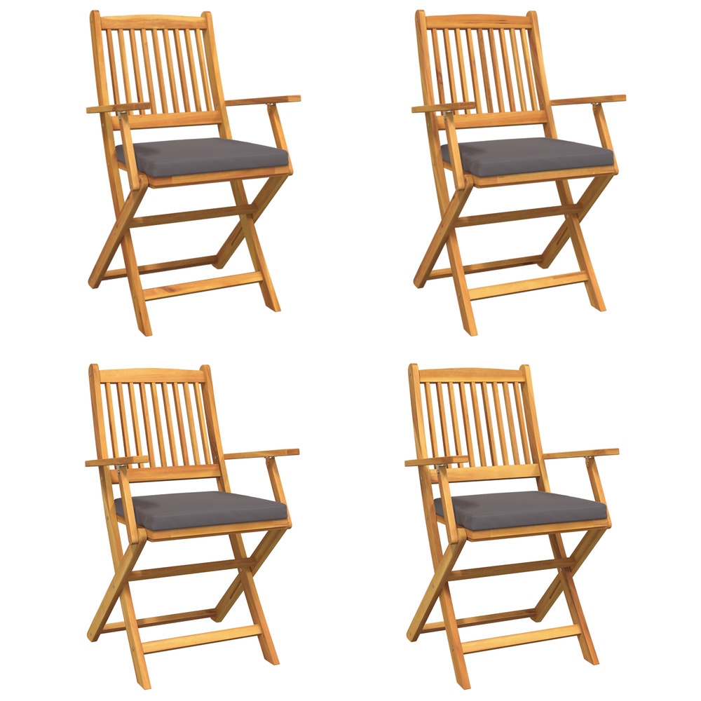Chaises de jardin pliantes avec coussin gris 4pcs en bois d'acacia massif