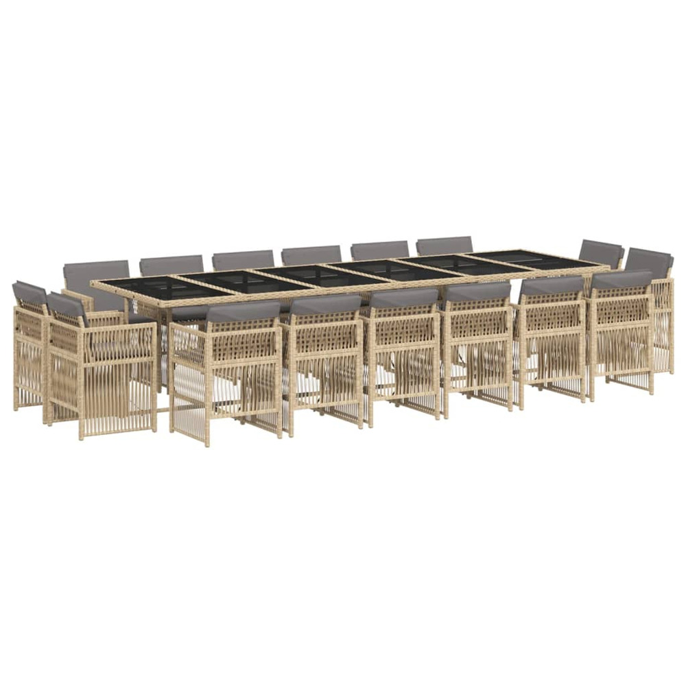 Ensemble à manger de jardin et coussins 17 pcs mélange beige