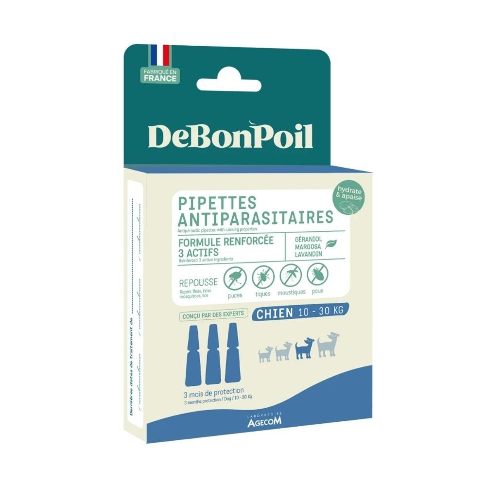 Pipettes antiparasitaires chien 10 à 30 kg debonpoil 3 pipettes