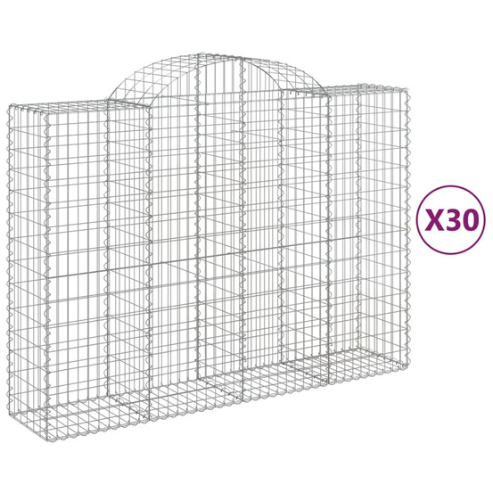 Paniers à gabions arqués 30 pcs 200x50x140/160 cm fer galvanisé