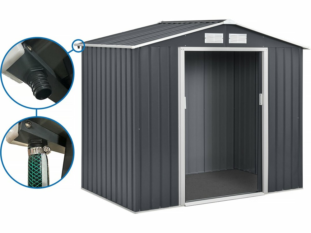 Abri de jardin métal - vegas - 2,7 m² avec gouttière - gris