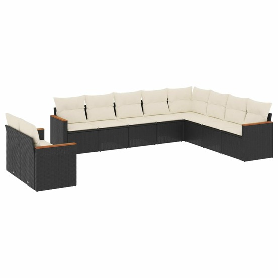 Salon de jardin 10 pcs avec coussins noir résine tressée