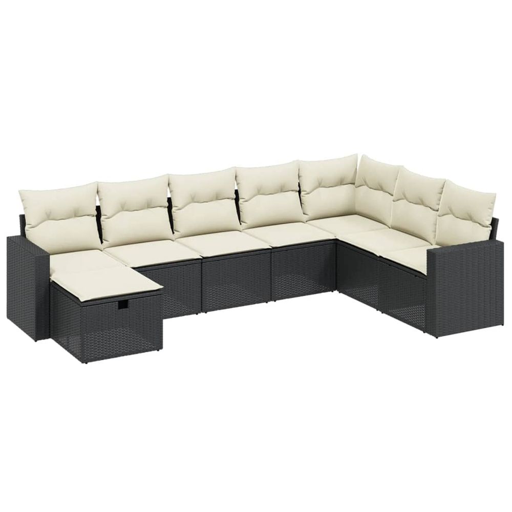 Salon de jardin 8 pcs avec coussins noir résine tressée