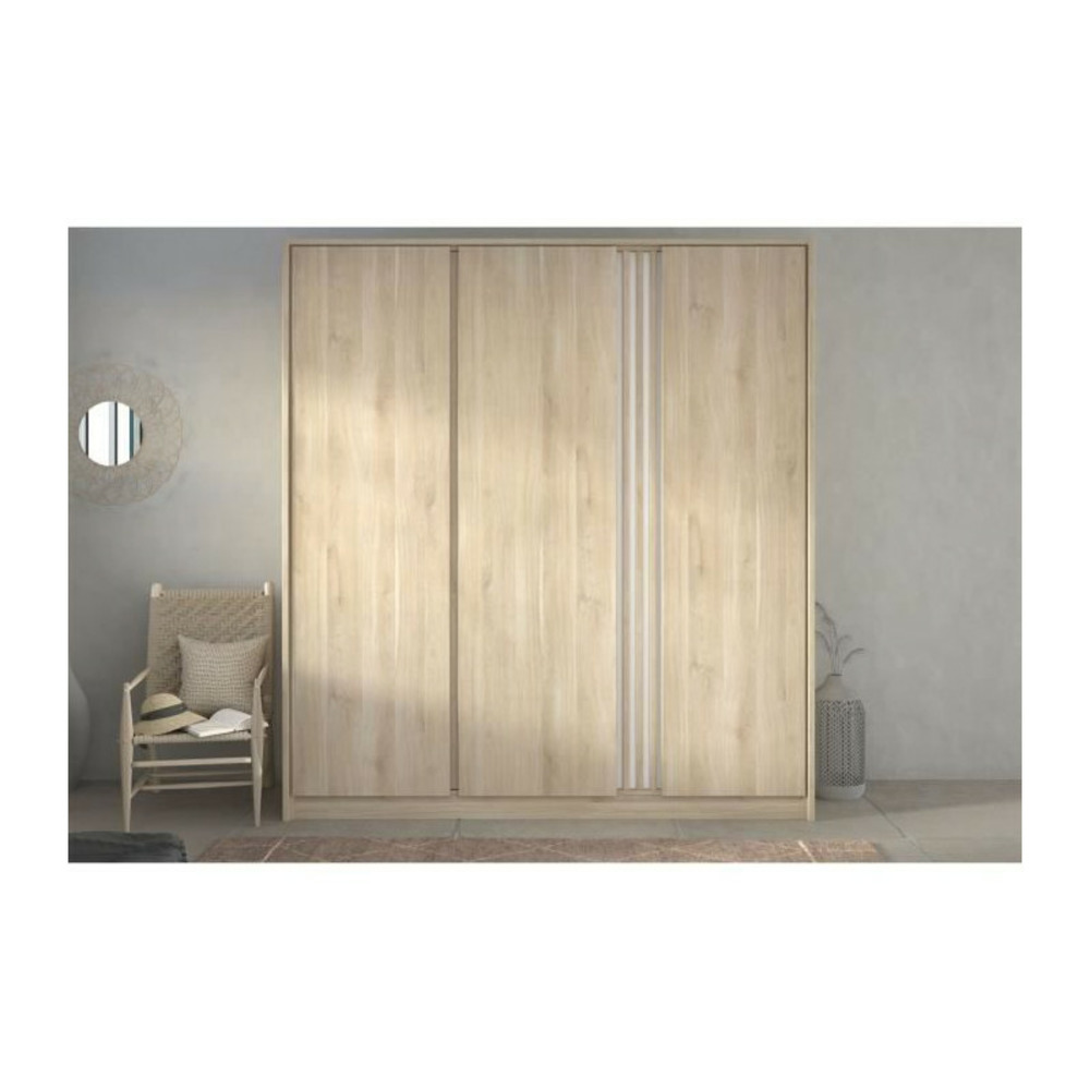Armoire de chambre - chene - 3 portes - 185 x 52 x 203 cm - parisot