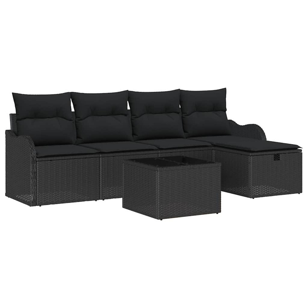 Ensemble de canapé de jardin avec coussin 6 pcs noir polyrotin