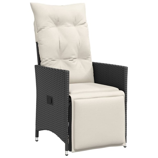 Chaise inclinable de jardin avec coussins noir résine tressée