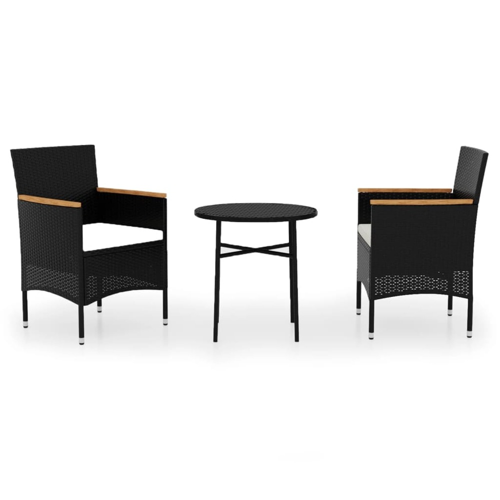 Ensemble à manger de jardin 3 pcs résine tressée noir