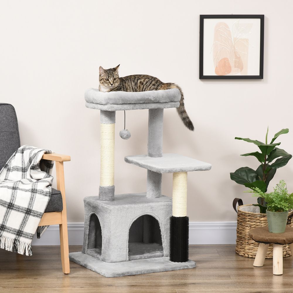Arbre à chat sisal avec niche et lit lavable griffoir gris 85cm - comfortxl pet living