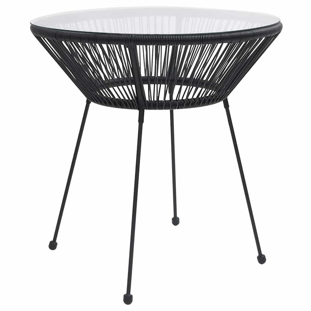 Table à manger de jardin noir ø70x74 cm rotin et verre