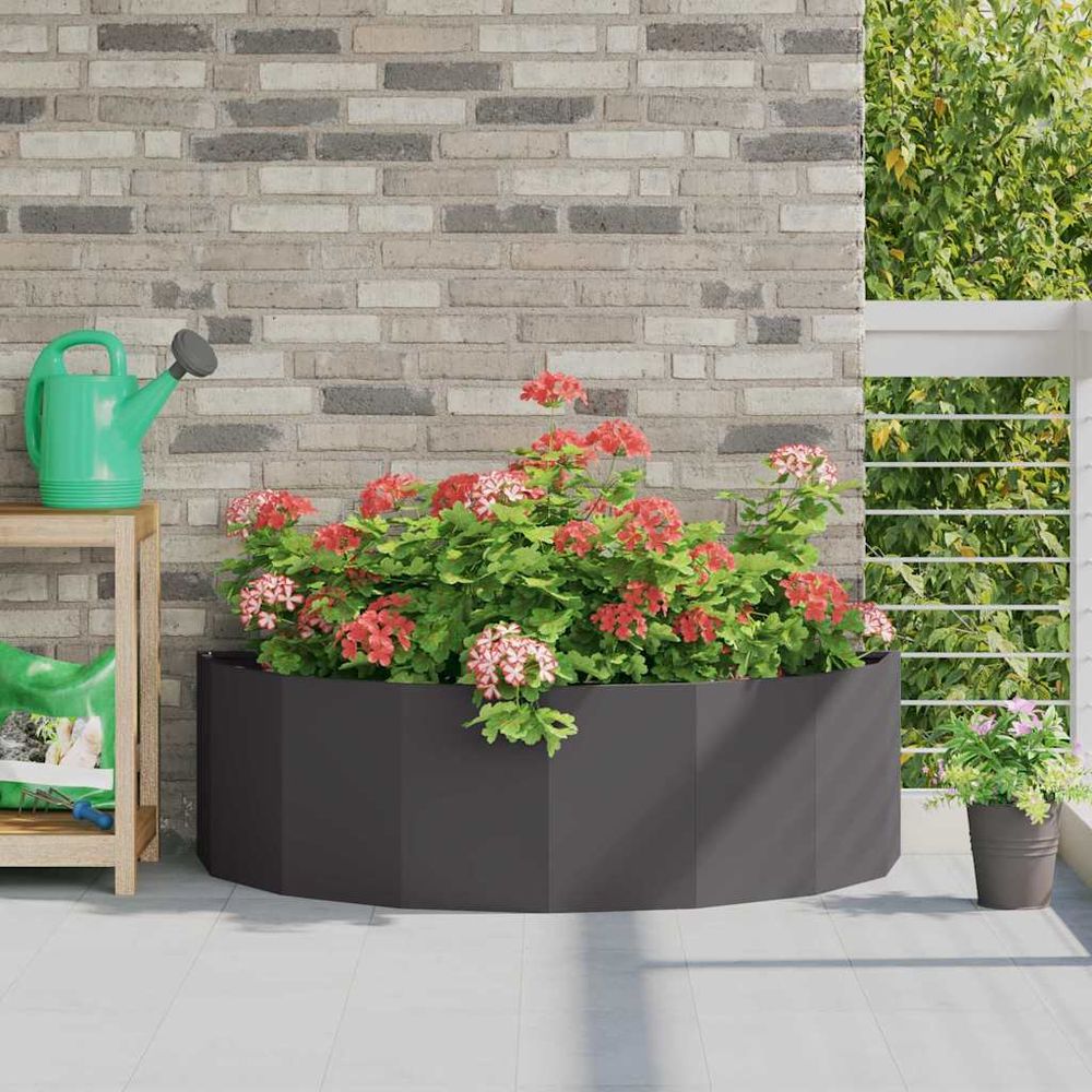 Jardinière demi-ronde en acier pour jardin terrasse noir 120x60x35 cm