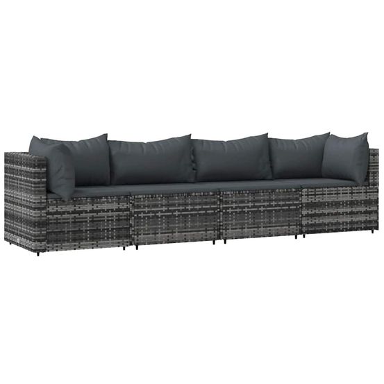 Salon de jardin 4 pcs avec coussins gris résine tressée