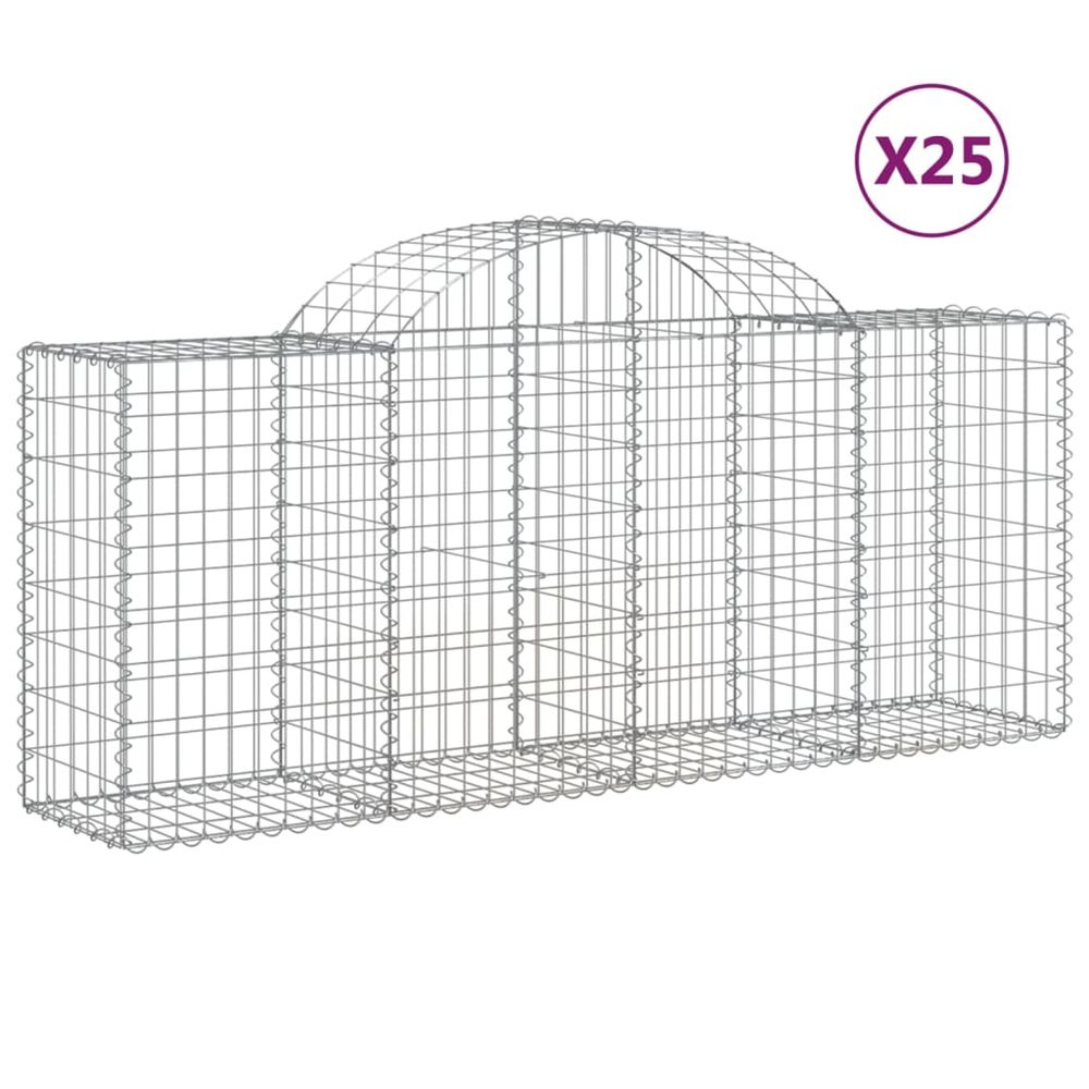 Paniers à gabions arqués 25 pcs 200x50x80/100 cm fer galvanisé