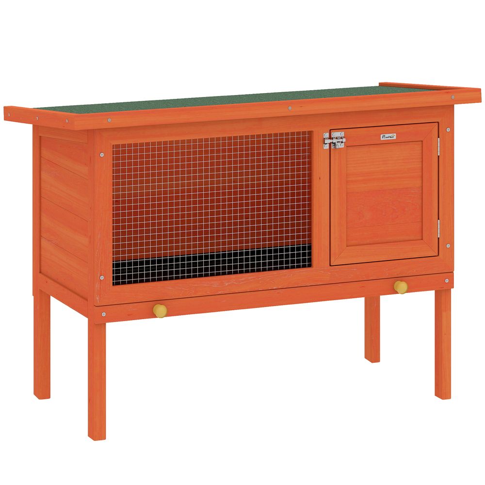Clapier surélevé en bois de pin orange 90 x 45 x 65 cm avec toit ouvrant et tiroir