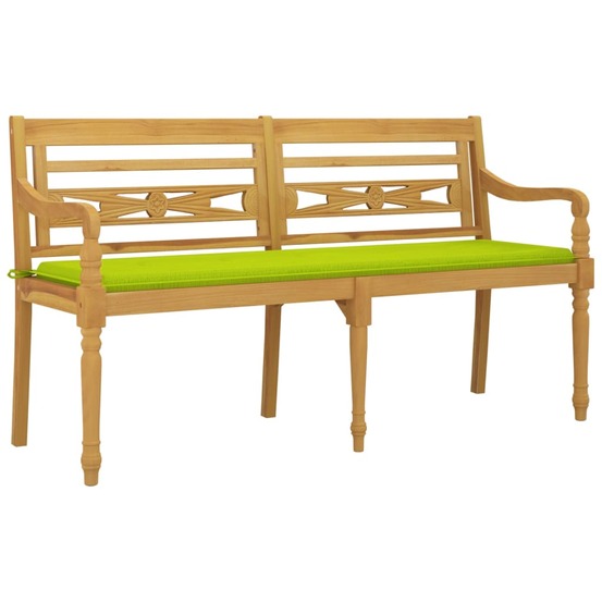Banc de jardin meuble de patio d'extérieur terrasse avec coussin vert brillant 150 cm bois teck massif