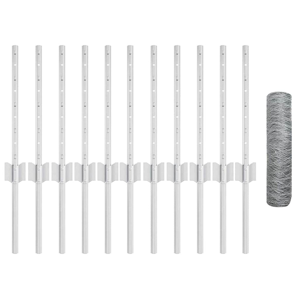 Clôture avec poteau argenté 0,4 x 25 m acier