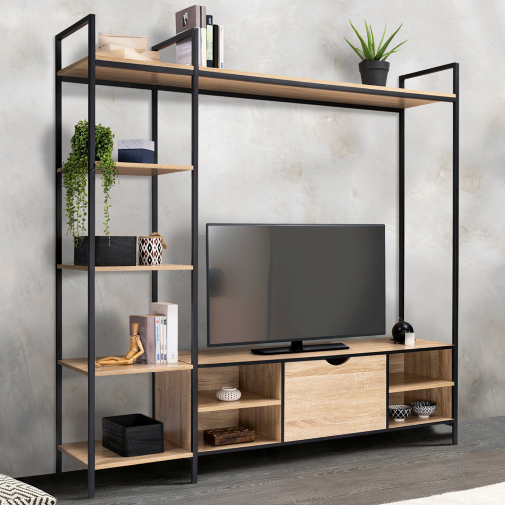 Ensemble meuble tv 170 cm detroit avec étagères design industriel